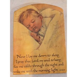 Vintage Child’s Bedtime Prayer Wooden Plaque Now I Lay Me Down